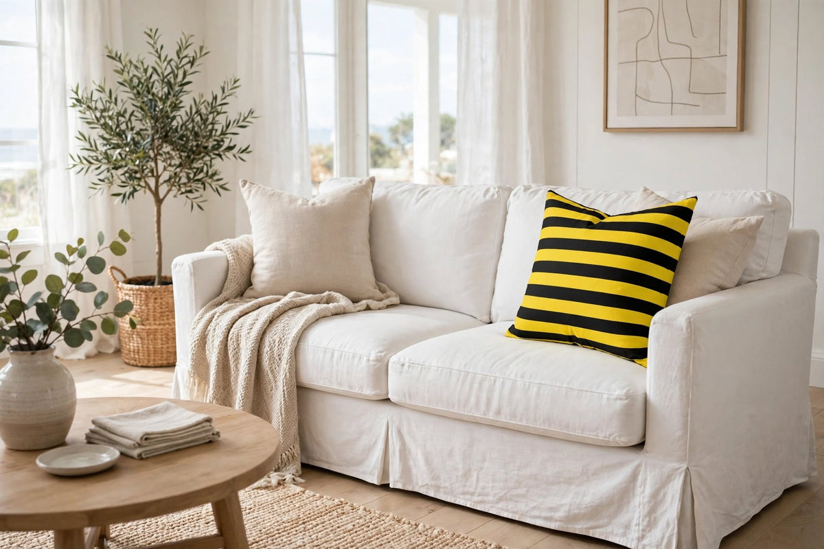 Black and Yellow Striped Bee Colour Pillow | Square Decorative Throw Pillow