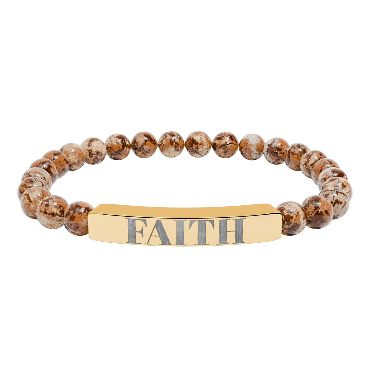 Faith Engraved Stone Stretch Bracelet | Natural Bead Bar Bracelet