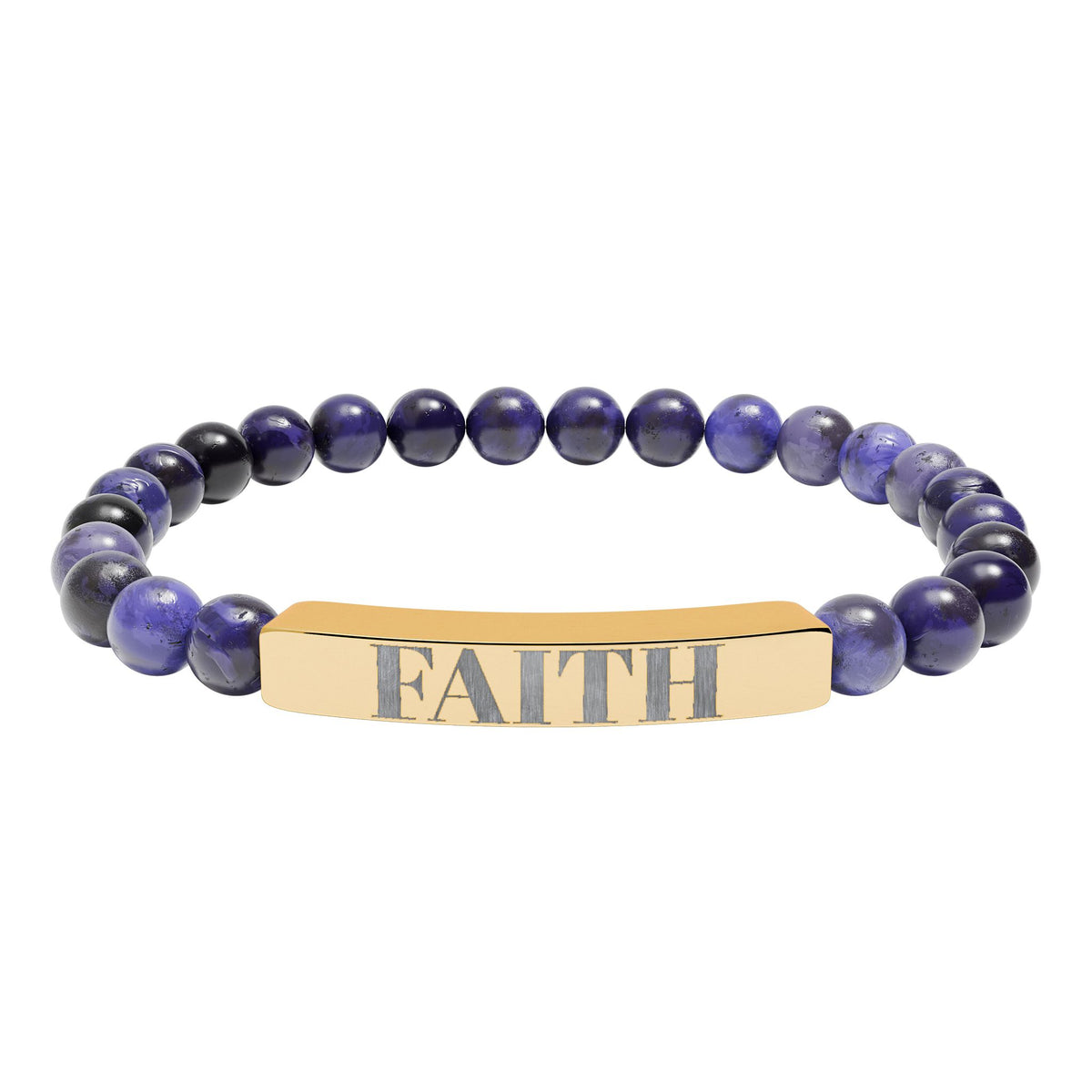 Faith Engraved Stone Stretch Bracelet | Natural Bead Bar Bracelet