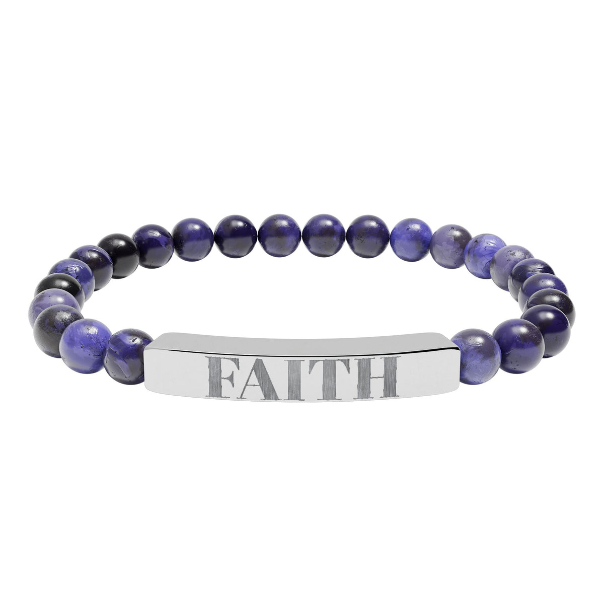 Faith Engraved Stone Stretch Bracelet | Natural Bead Bar Bracelet