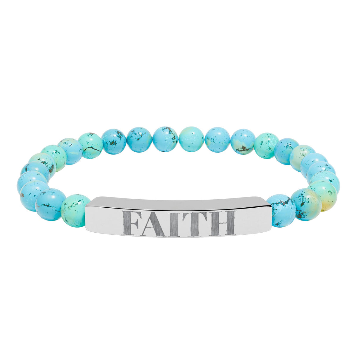 Faith Engraved Stone Stretch Bracelet | Natural Bead Bar Bracelet