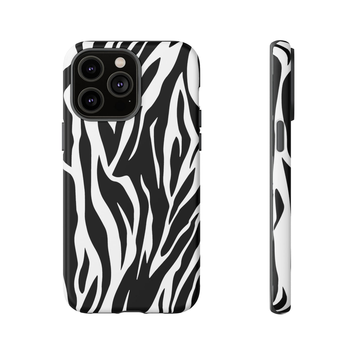 Black White Tiger Print Tough Case Cover for iPhone Samsung and Google phones.