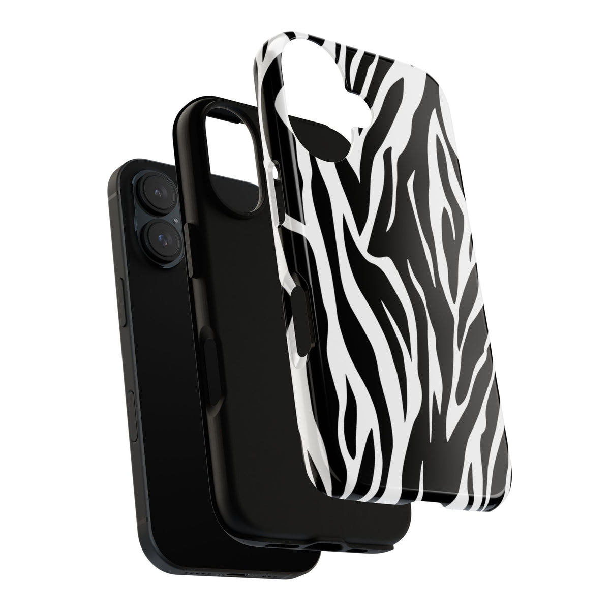 Black White Tiger Print Tough Case Cover for iPhone Samsung and Google phones.