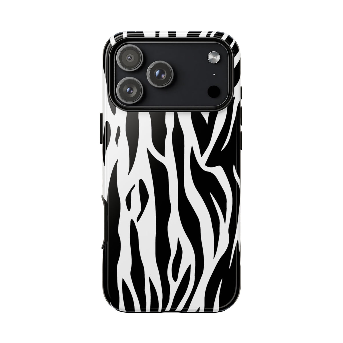 Black White Tiger Print Tough Case Cover for iPhone Samsung and Google phones.