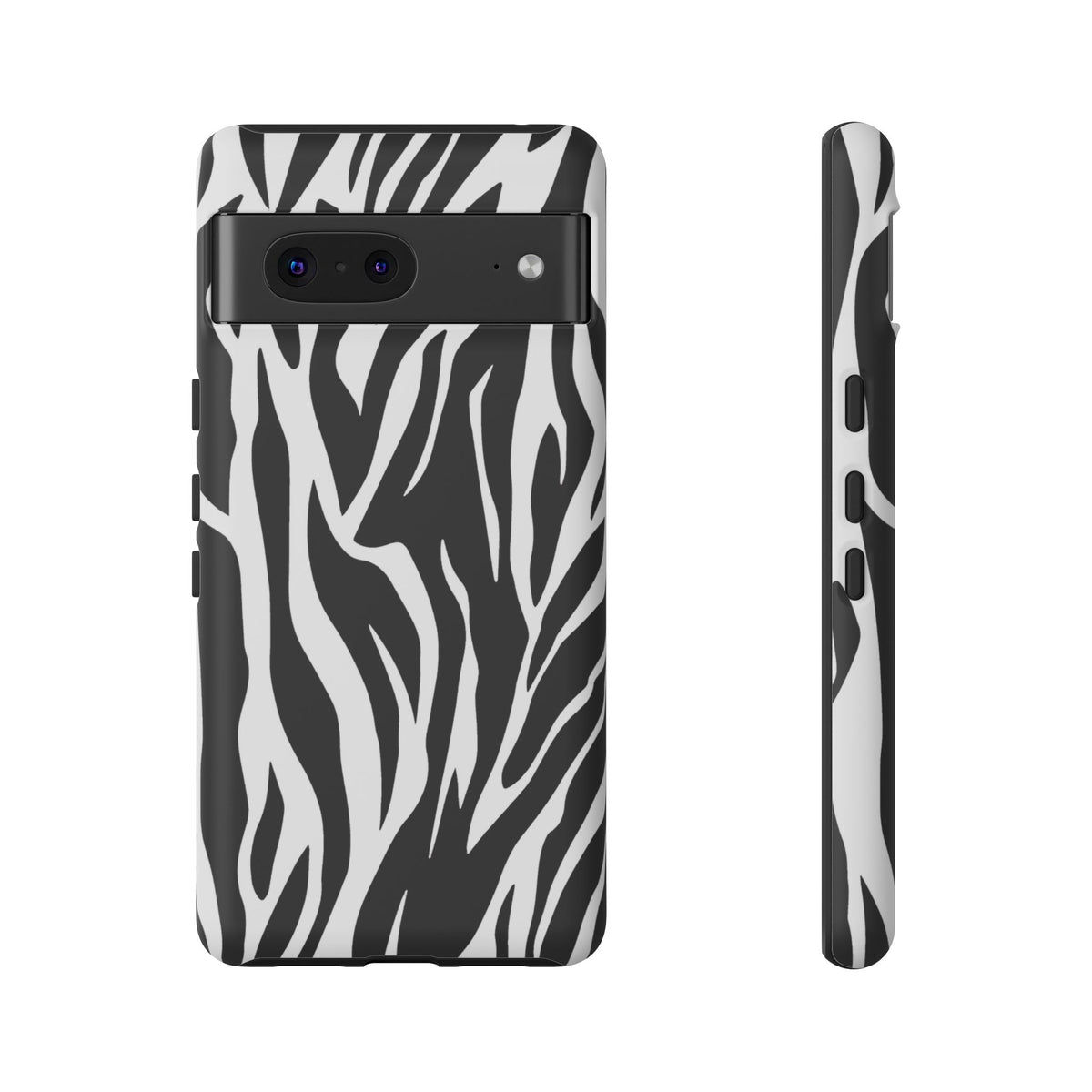 Black White Tiger Print Tough Case Cover for iPhone Samsung and Google phones.