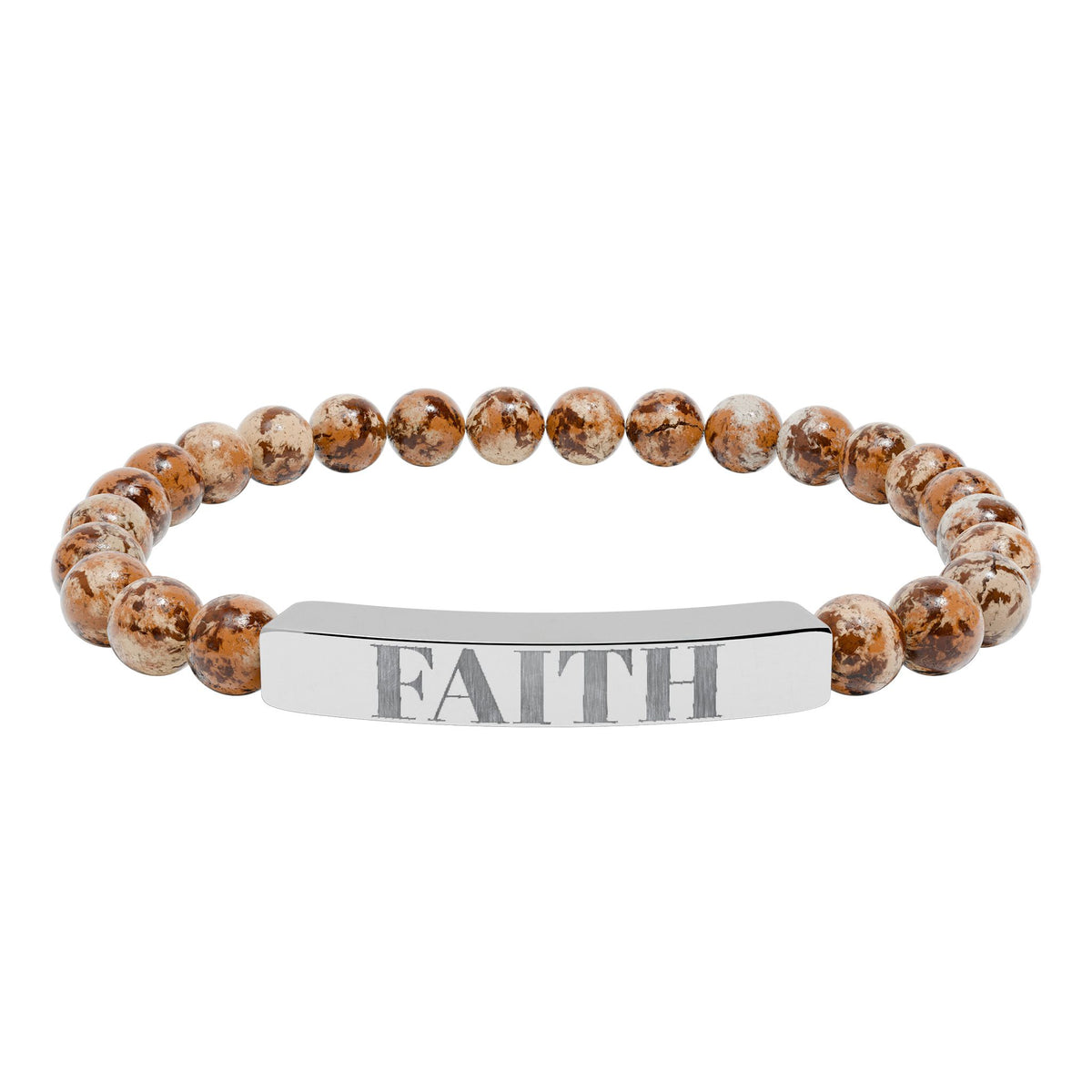 Faith Engraved Stone Stretch Bracelet | Natural Bead Bar Bracelet