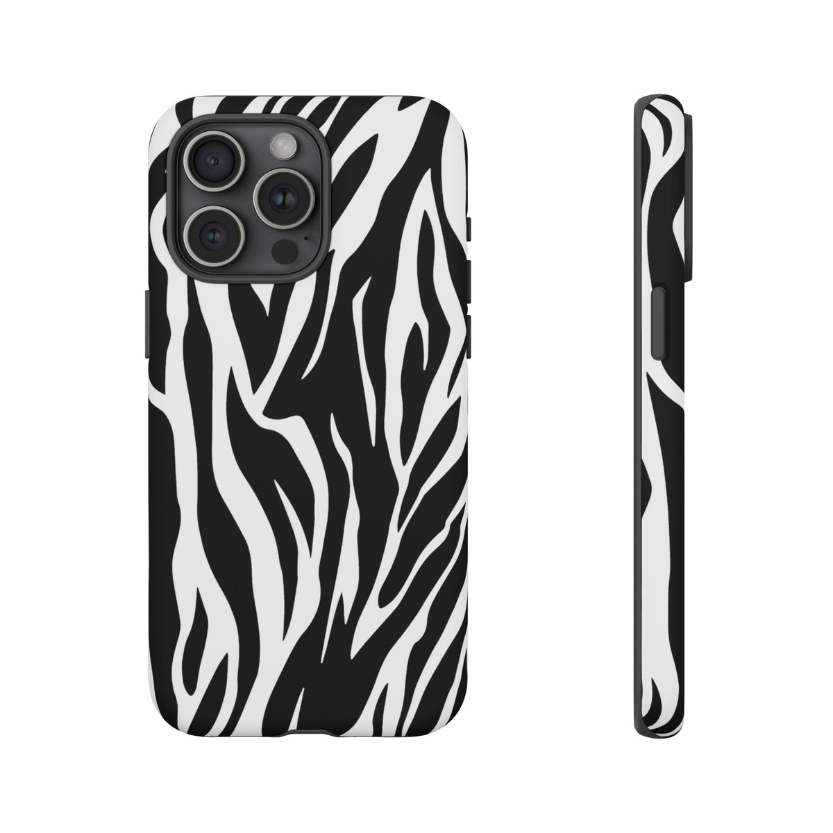 Black White Tiger Print Tough Case Cover for iPhone Samsung and Google phones.