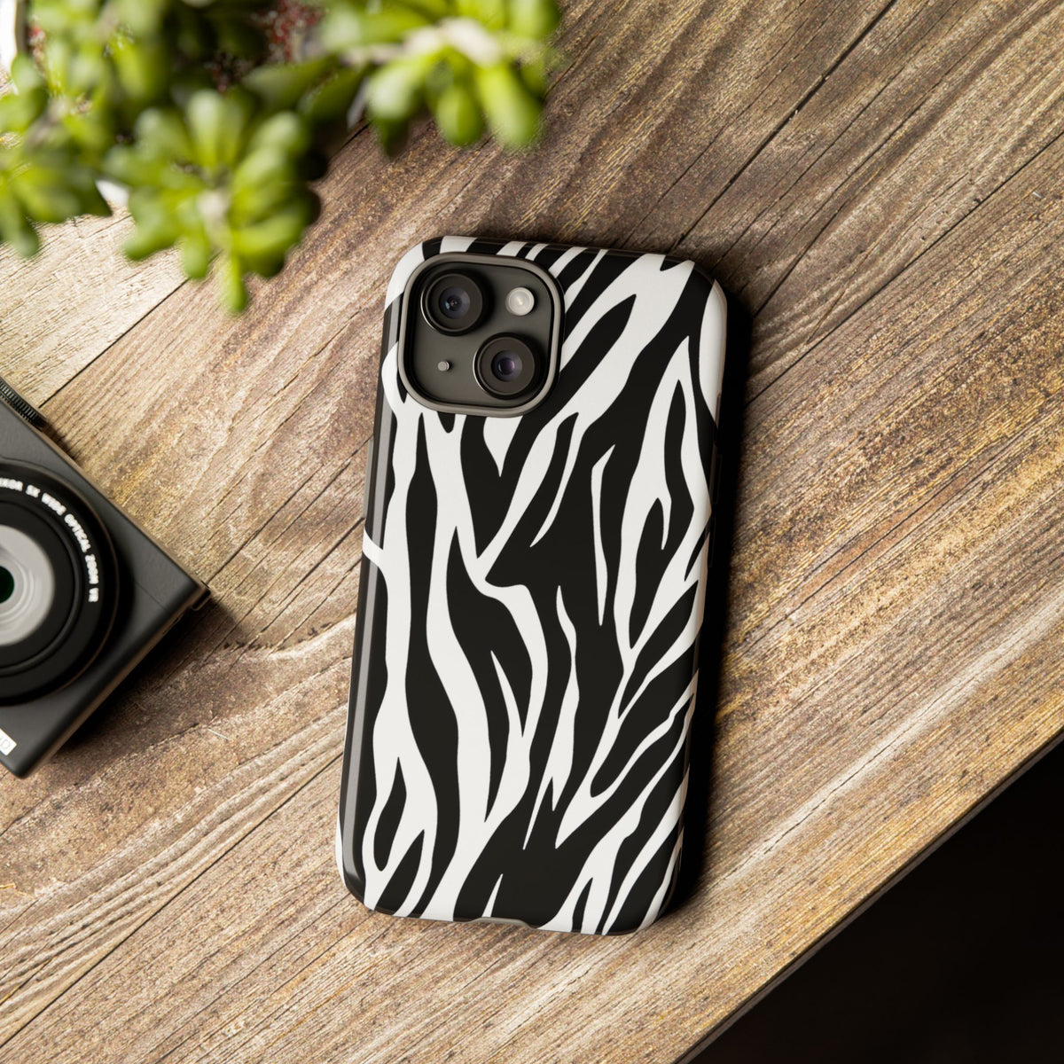 Black White Tiger Print Tough Case Cover for iPhone Samsung and Google phones.