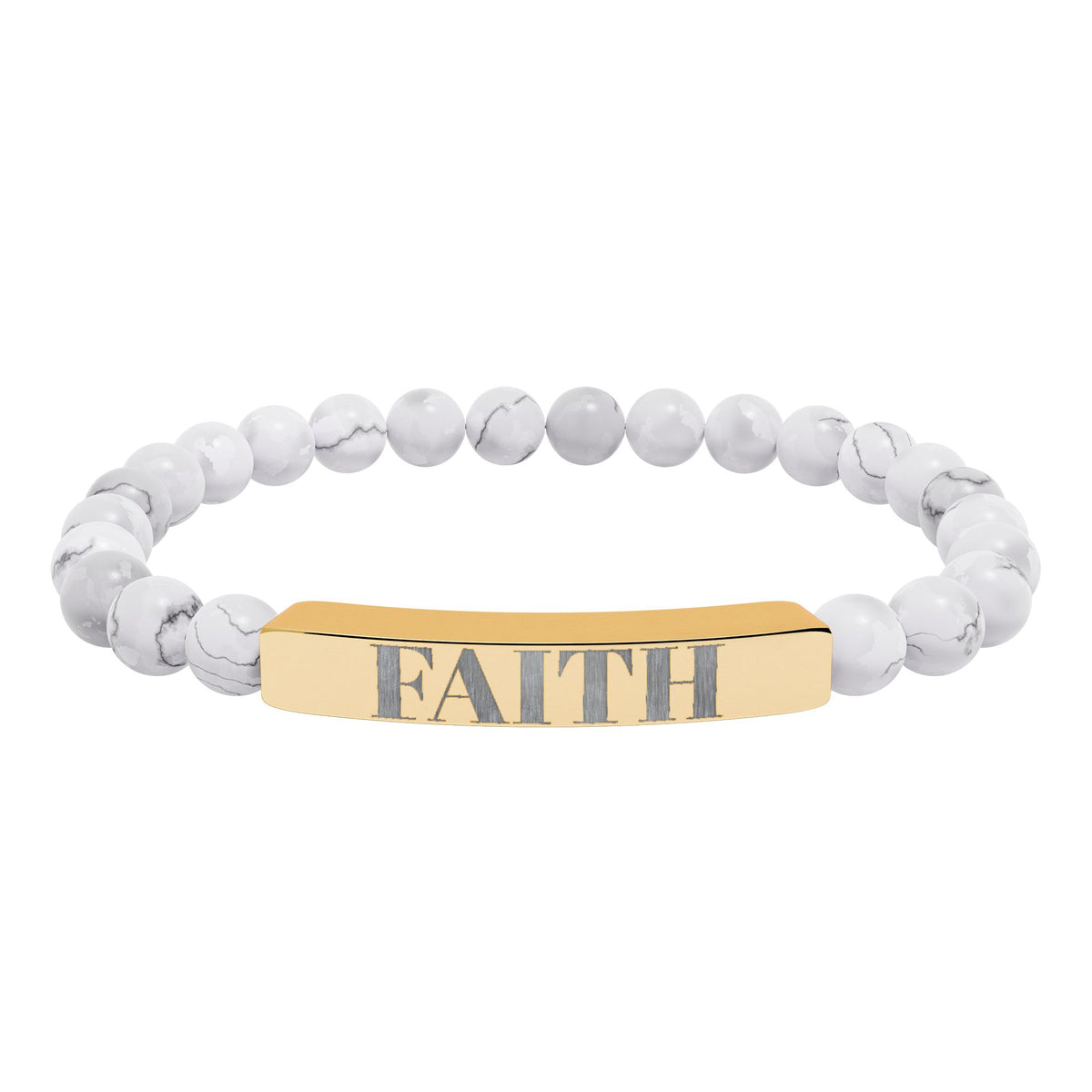 Faith Engraved Stone Stretch Bracelet | Natural Bead Bar Bracelet