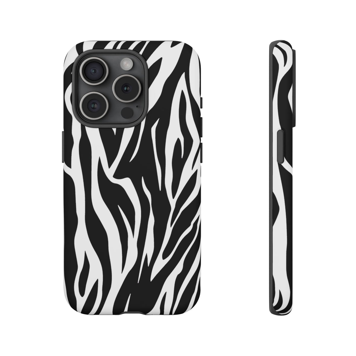 Black White Tiger Print Tough Case Cover for iPhone Samsung and Google phones.
