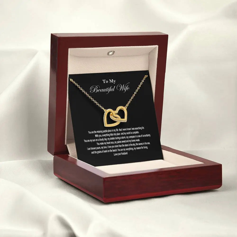 Beautiful Wife Interlocking Heart Necklace with Gift Box - 18K Yellow Gold Finish / Luxury Box / Luxury Box
