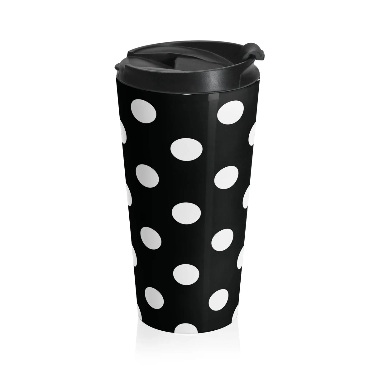 Black and white polka dot stainless steel travel mug with black lid eco-friendly large drink tumbler