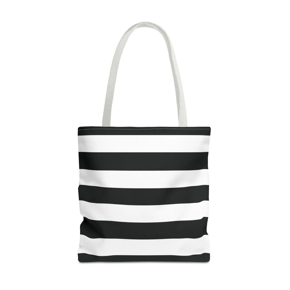 Black and white horizontally striped shoulder tote bag with matching handles perfect as a white shoulder tote