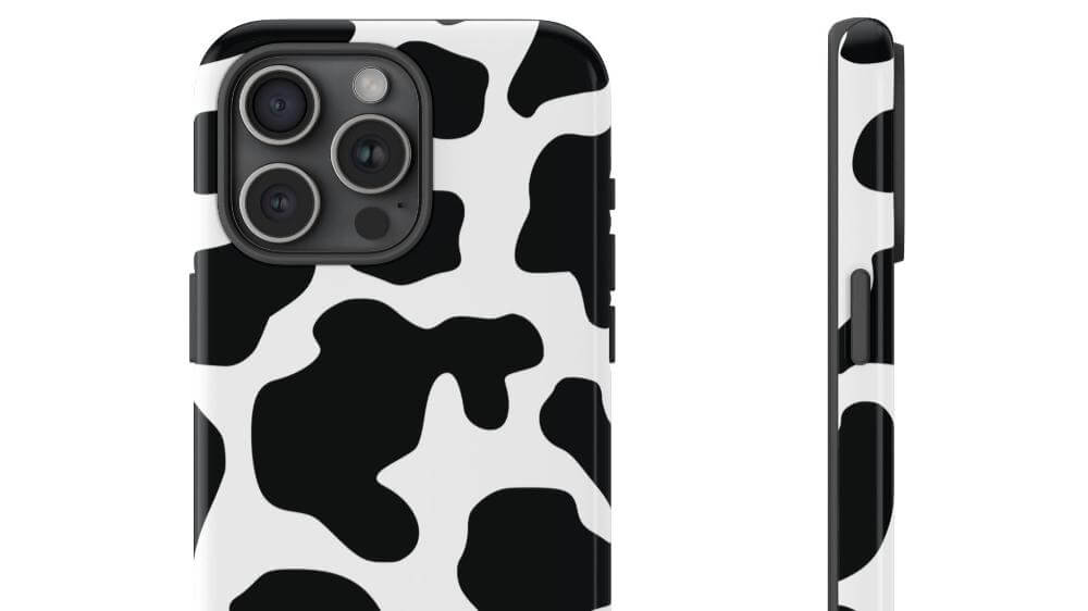 Black Cow print Phone Case iPhone Samsung Google - iPhone 15 Pro Max / Glossy