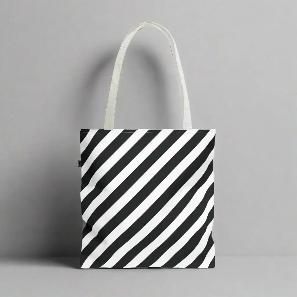 Black and White Diagonal Striped Tote Bag - Tote Bag