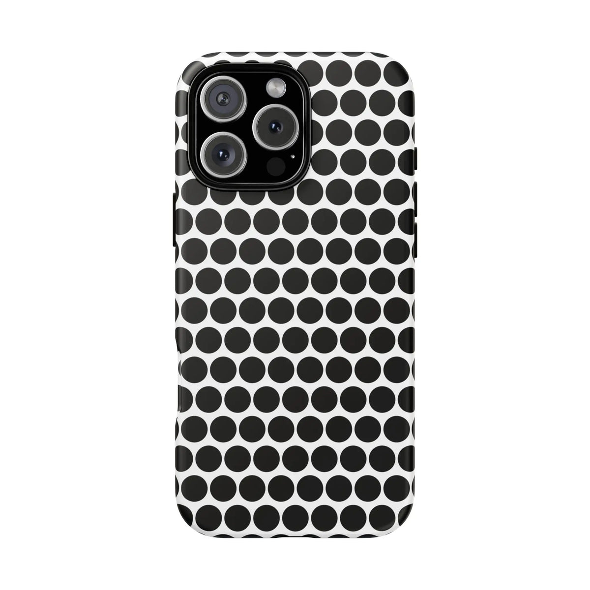 Black white dot pattern tough phone case for iphone samsung and google with sleek modern design shown from back side