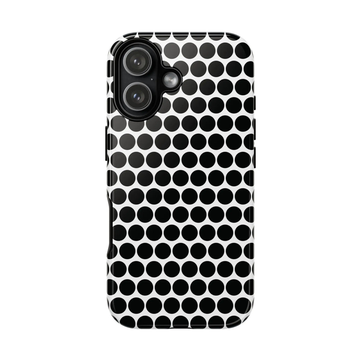 Back side of black white dot pattern tough phone case with glossy finish for iphone samsung and google devices