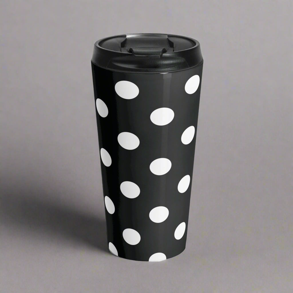 Black and White Polka Dot Stainless Steel Travel Mug Large Drink Tumbler Coffee Cup Hot Beverage Container On-the-Go