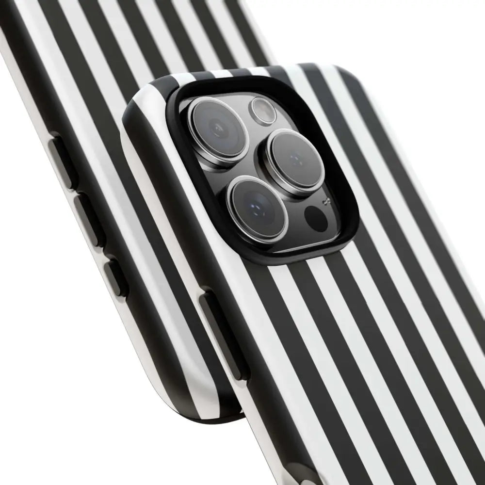 Black & White Horizontal Stripe Tough Phone Case for iPhone Samsung and Google Phones