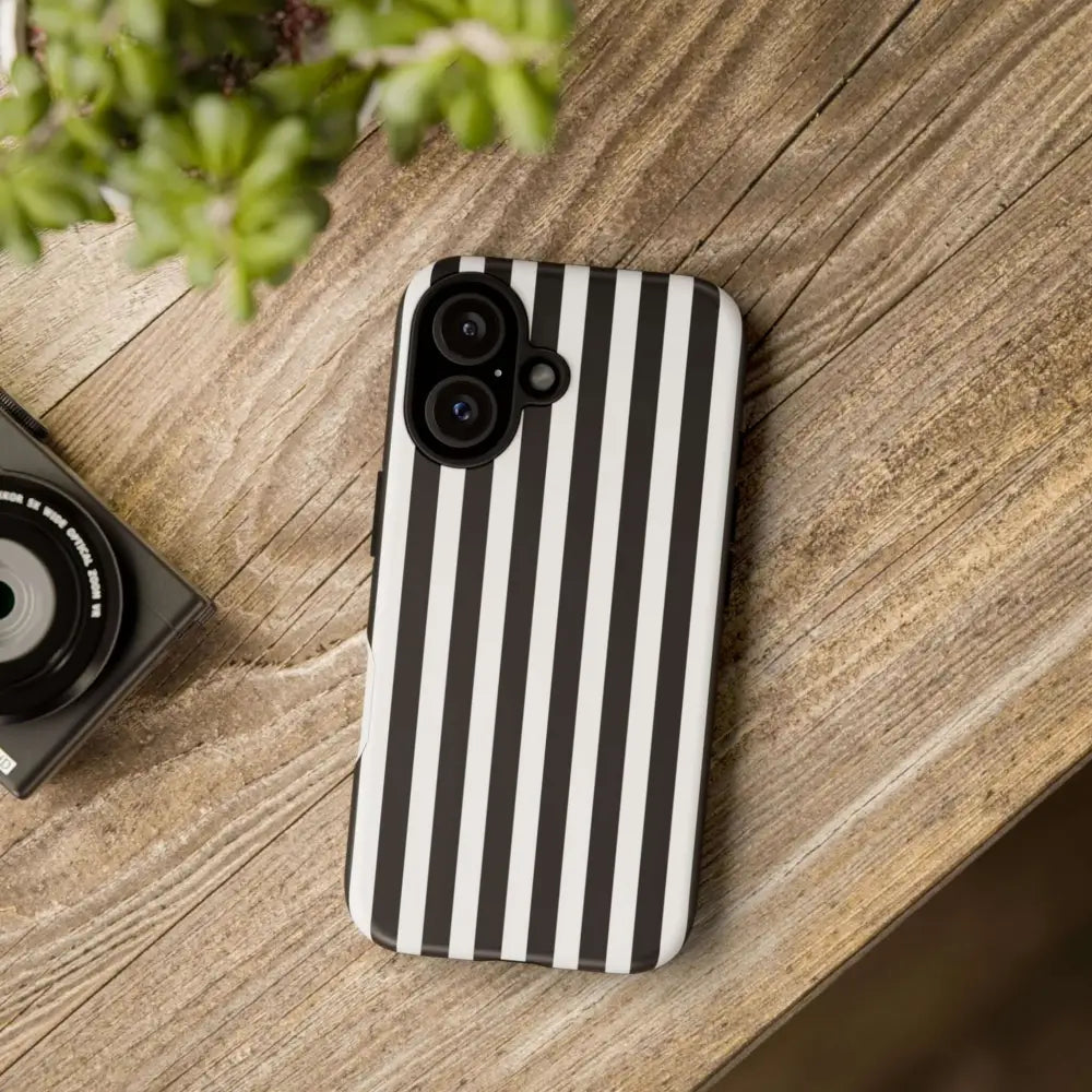 Black & White Horizontal Stripe Tough Phone Case for iPhone Samsung and Google Phones