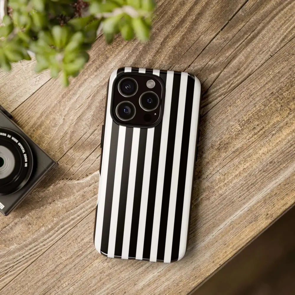 Black & White Horizontal Stripe Tough Phone Case for iPhone Samsung and Google Phones