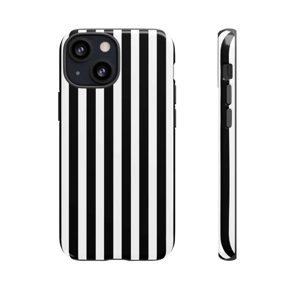 Black & White Horizontal Stripe Tough Phone Case for iPhone Samsung and Google Phones