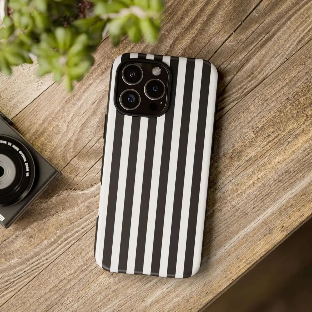 Black & White Horizontal Stripe Tough Phone Case for iPhone Samsung and Google Phones