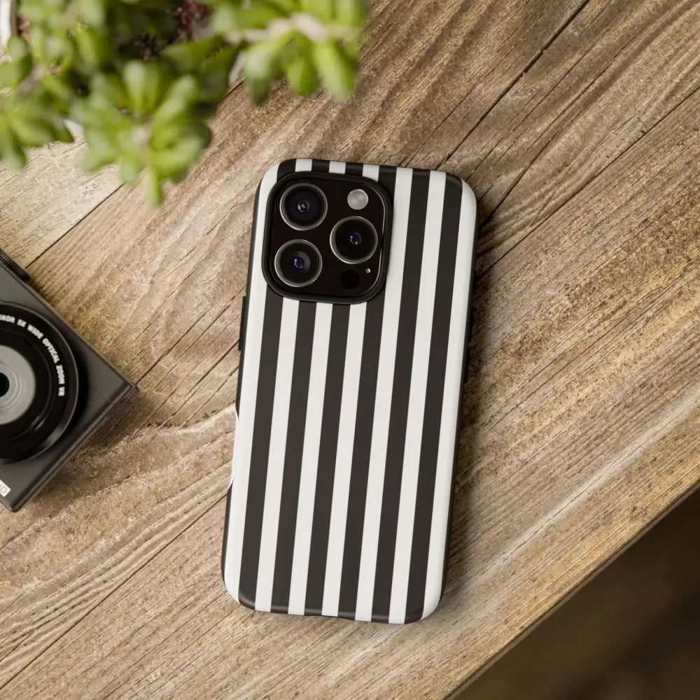 Black & White Horizontal Stripe Tough Phone Case for iPhone Samsung and Google Phones