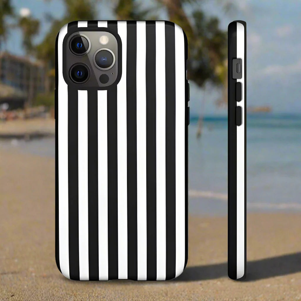 Black & White Horizontal Stripe Tough Phone Case for iPhone Samsung and Google Phones