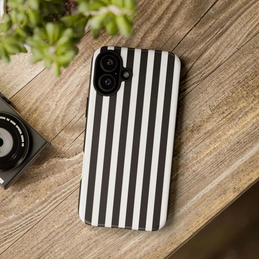Black & White Horizontal Stripe Tough Phone Case for iPhone Samsung and Google Phones