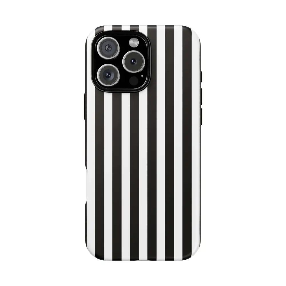 Black & White Horizontal Stripe Tough Phone Case for iPhone Samsung and Google Phones - iPhone 16 Pro Max / Matte