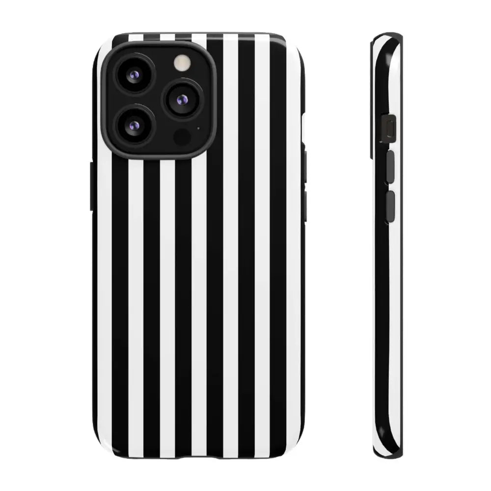Black & White Horizontal Stripe Tough Phone Case for iPhone Samsung and Google Phones