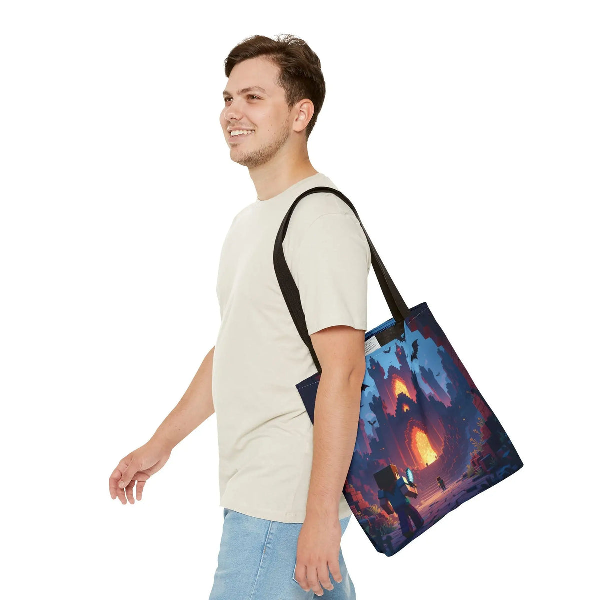 Block Movie Adventure Tote Gaming Gift Eco-Friendly Reusable Shopping Bag - 16’’ × 16’’ / Black - Tote Bag