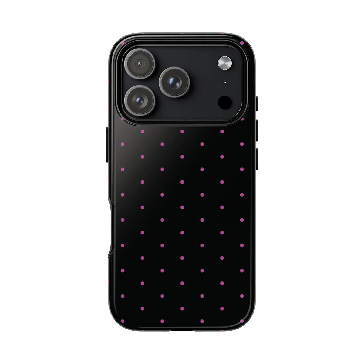 Elegant Pink Dot Black Tough Phone Case Stylish Accessories, - iPhone 17 Pro / Glossy - Mobile Phone Cases