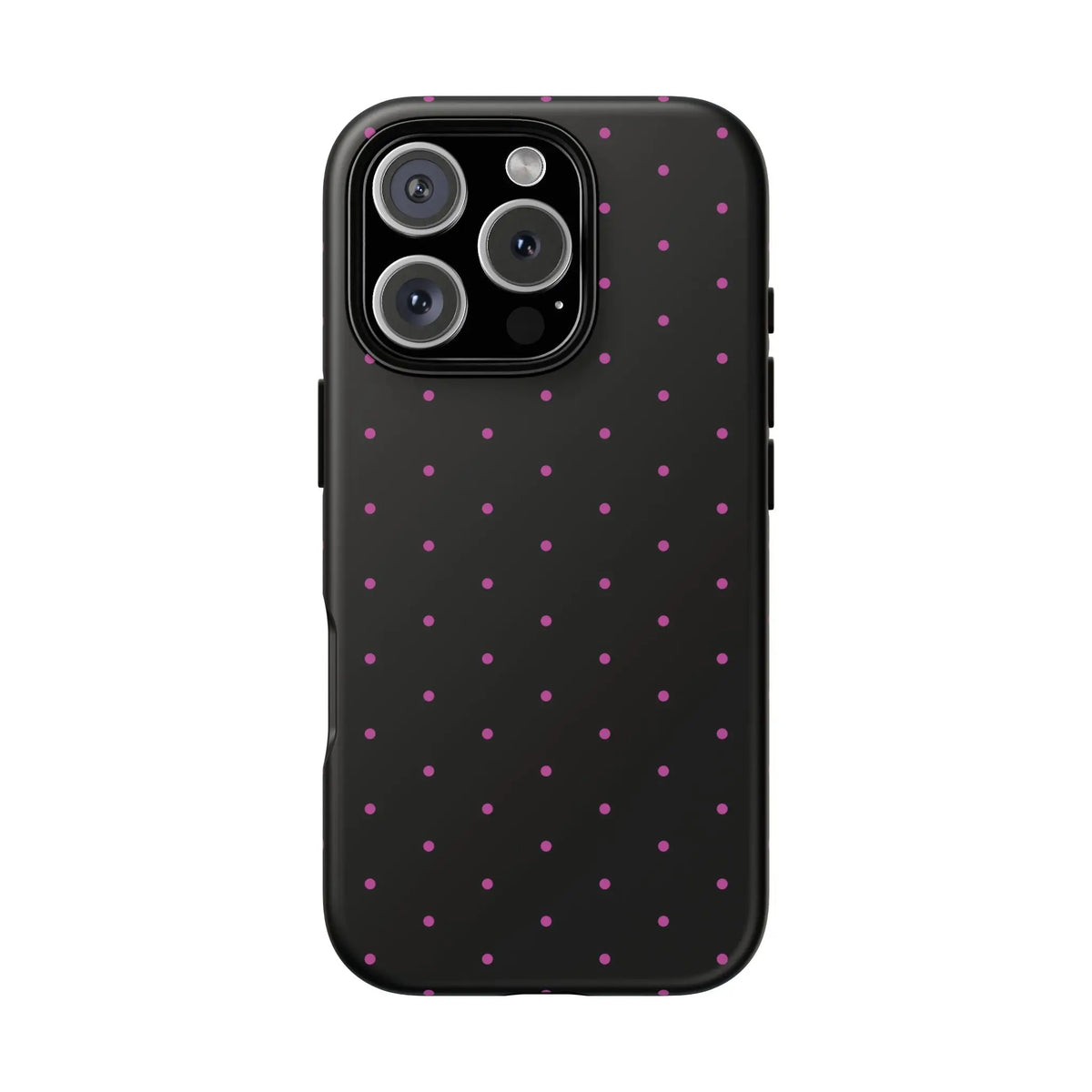 Elegant Pink Dot Black Tough Phone Case Stylish Accessories, - iPhone 16 Pro / Matte - Mobile Phone Cases