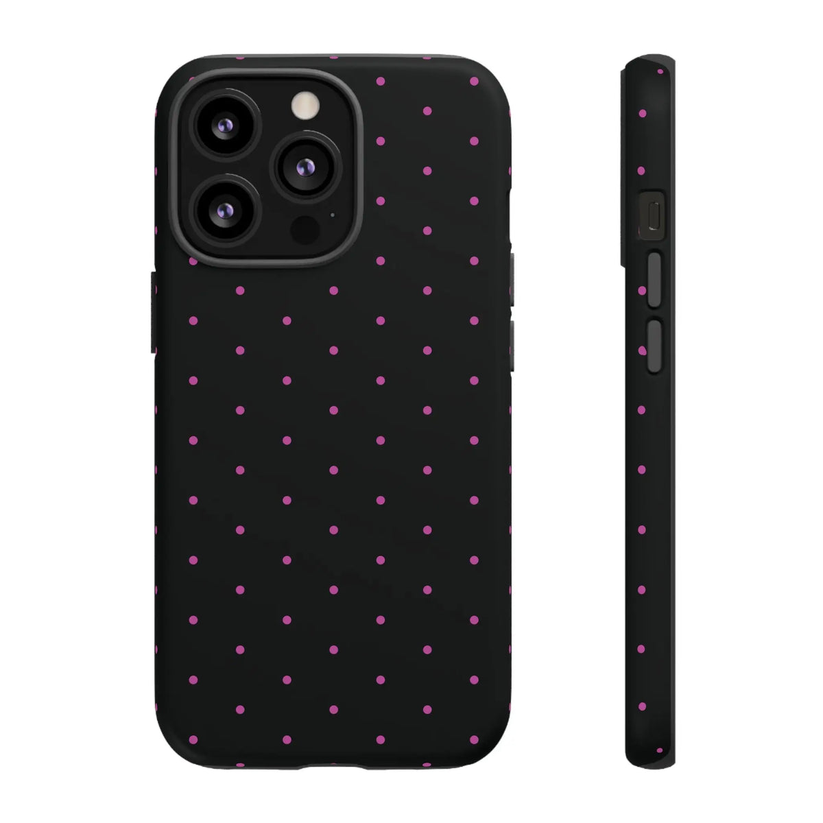 Elegant Pink Dot Black Tough Phone Case Stylish Accessories, - iPhone 13 Pro / Matte - Mobile Phone Cases
