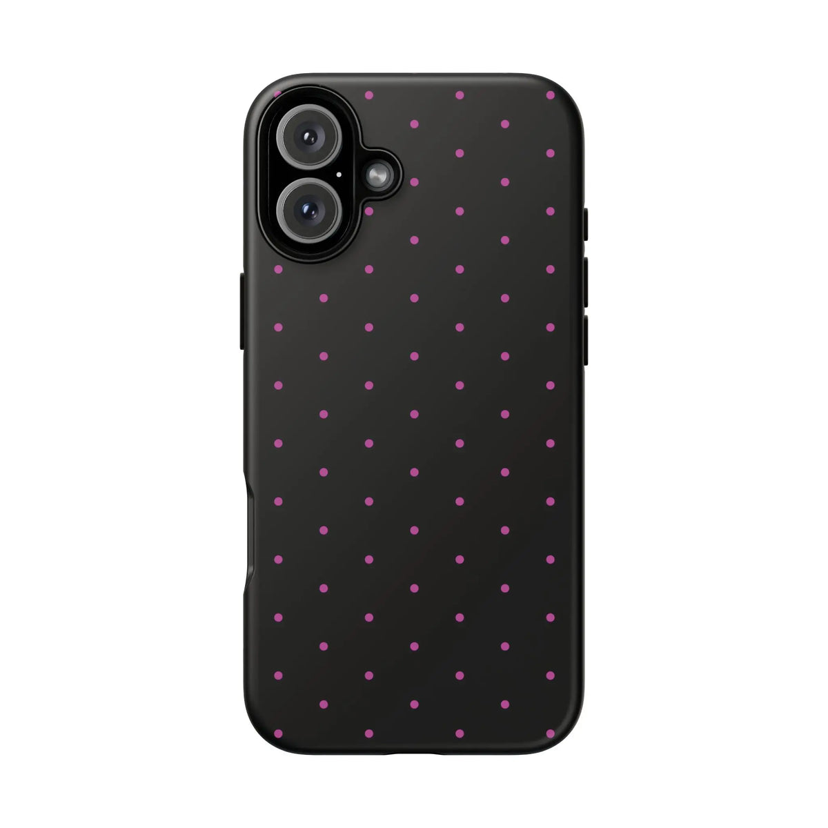 Elegant Pink Dot Black Tough Phone Case Stylish Accessories, - iPhone 16 Plus / Matte - Mobile Phone Cases