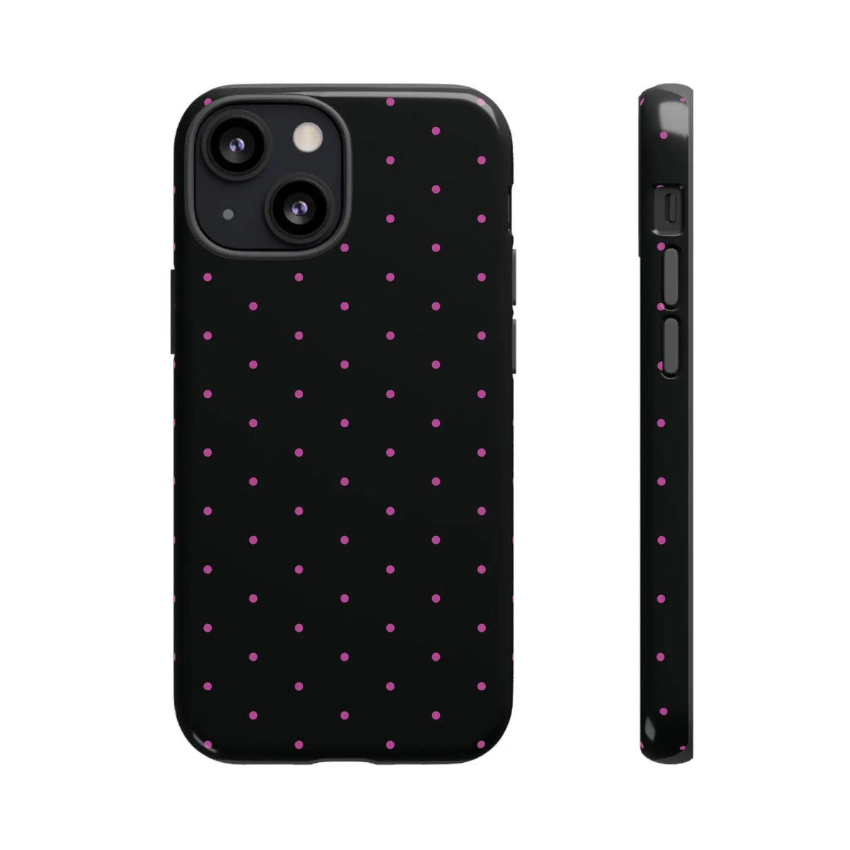 Elegant Pink Dot Black Tough Phone Case Stylish Accessories, - iPhone 13 Mini / Glossy - Mobile Phone Cases