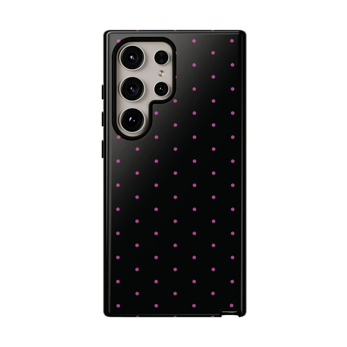 Elegant Pink Dot Black Tough Phone Case Stylish Accessories, - Samsung Galaxy S24 Ultra / Glossy - Mobile Phone Cases
