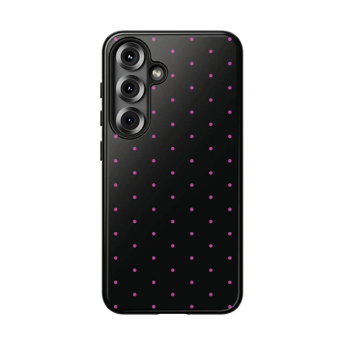 Elegant Pink Dot Black Tough Phone Case Stylish Accessories, - Samsung Galaxy S25 / Glossy - Mobile Phone Cases