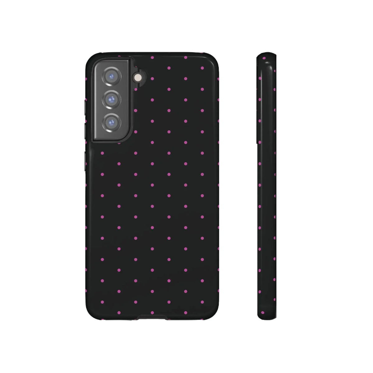 Elegant Pink Dot Black Tough Phone Case Stylish Accessories, - Samsung Galaxy S21 FE / Glossy - Mobile Phone Cases