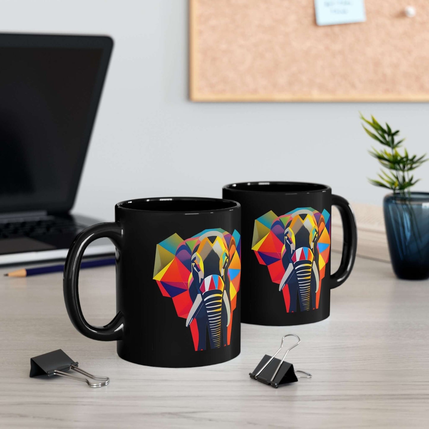 Elephant Black ceramic coffee mug 11oz
