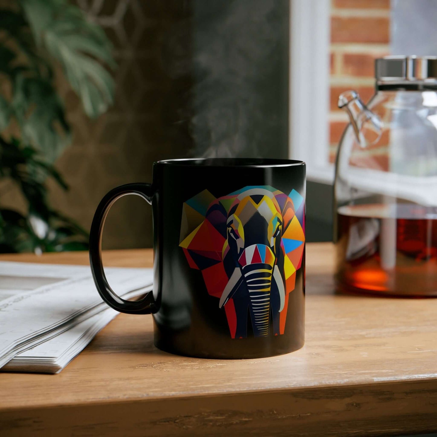 Elephant Black ceramic coffee mug 11oz