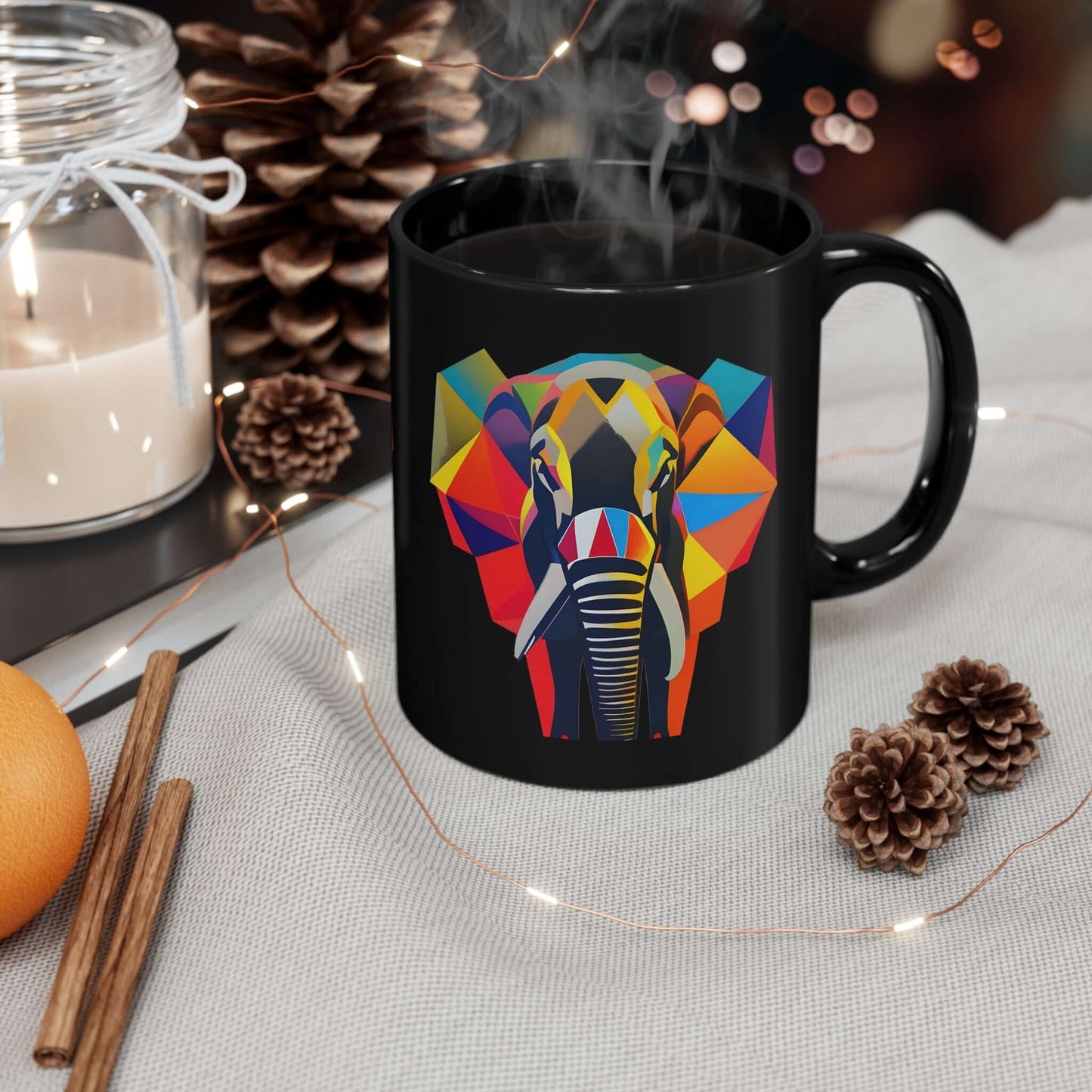 Elephant Black ceramic coffee mug 11oz