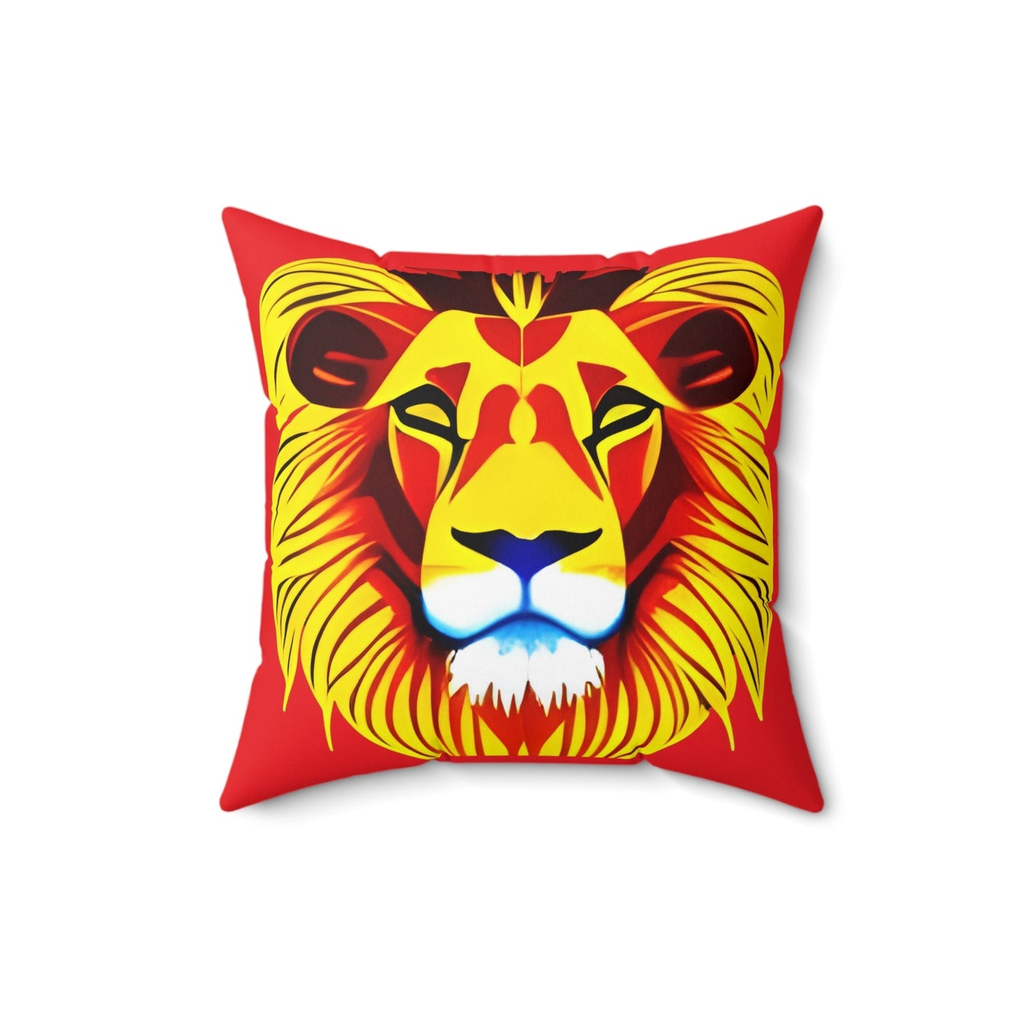 Lion Head Red Square Throw Pillow