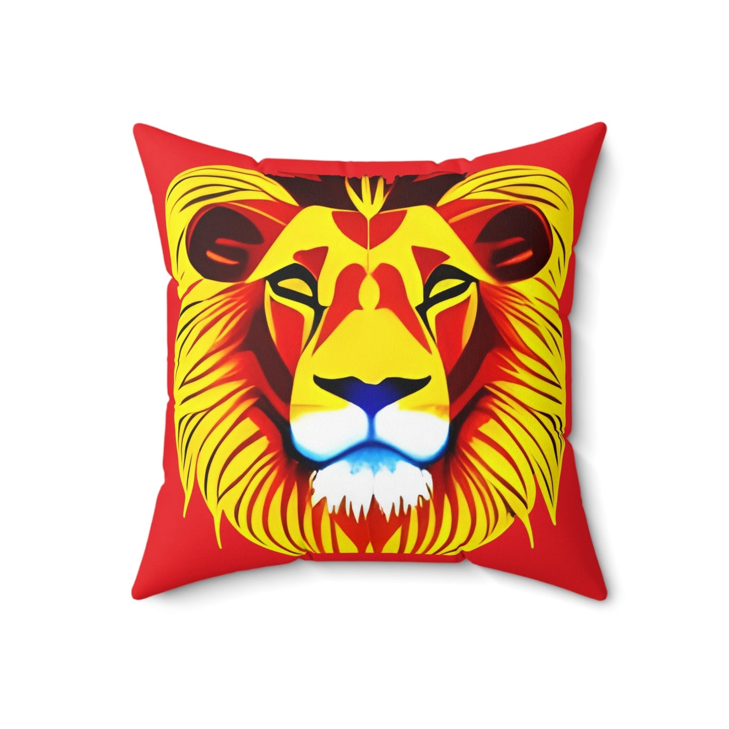Lion Head Red Square Throw Pillow