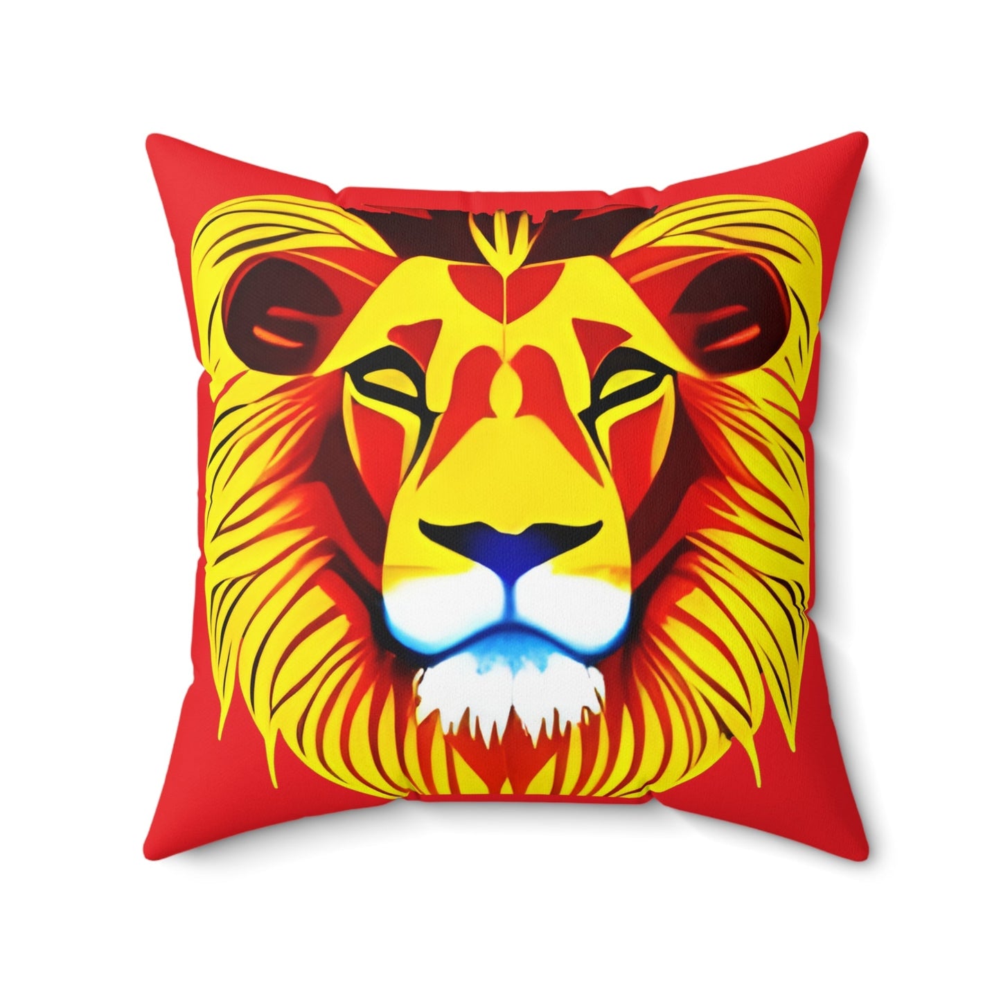 Lion Head Red Square Throw Pillow