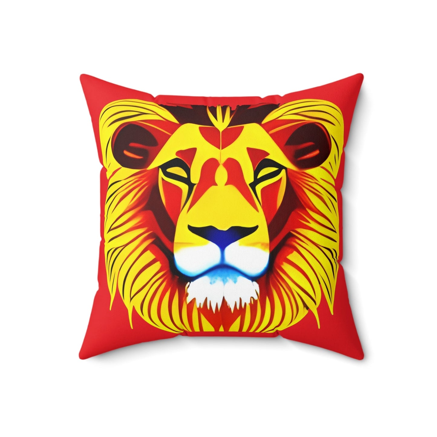 Lion Head Red Square Throw Pillow