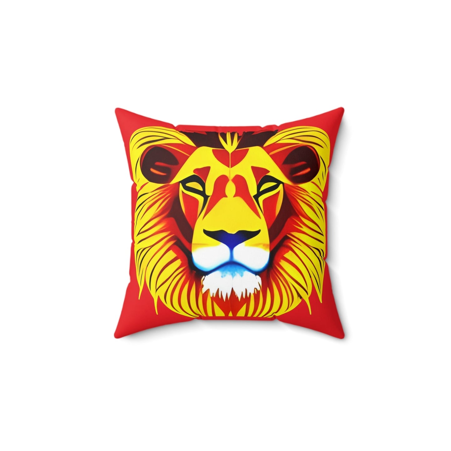 Lion Head Red Square Throw Pillow
