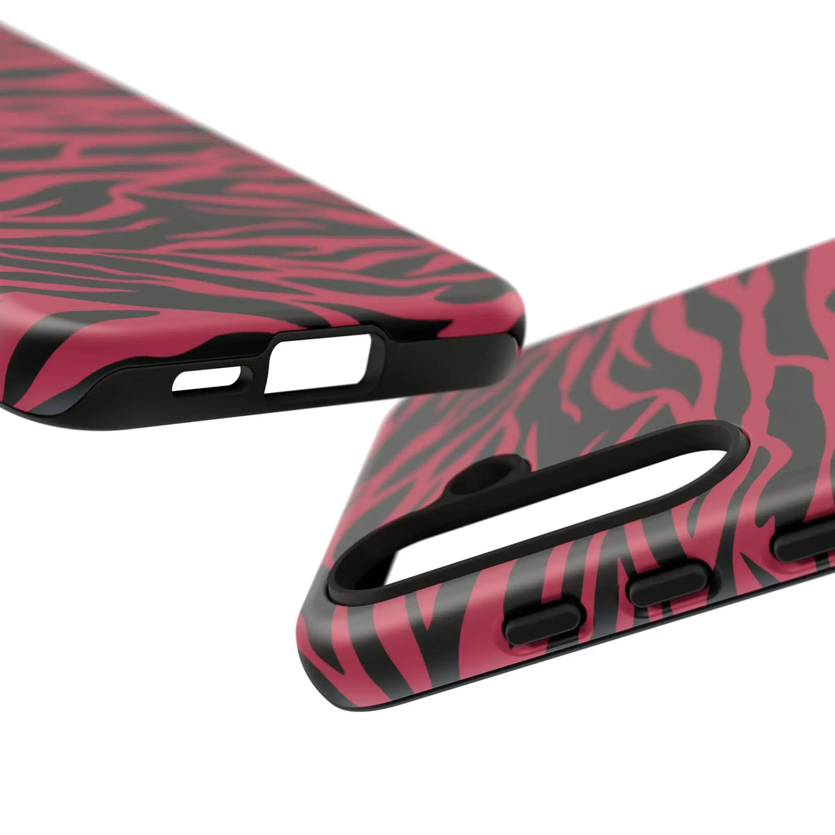 Magenta wild tiger phone case with pink and black wild tiger pattern print hard plastic shell back view